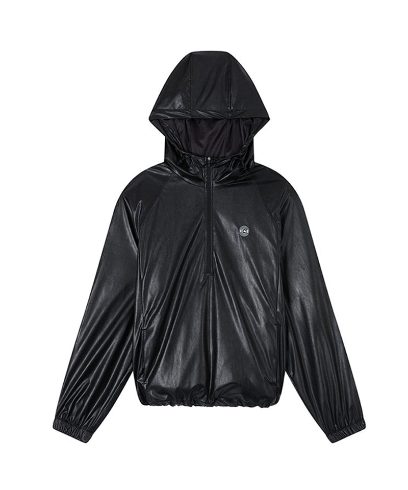 Glossy Anorak Hooded Jumper - Black