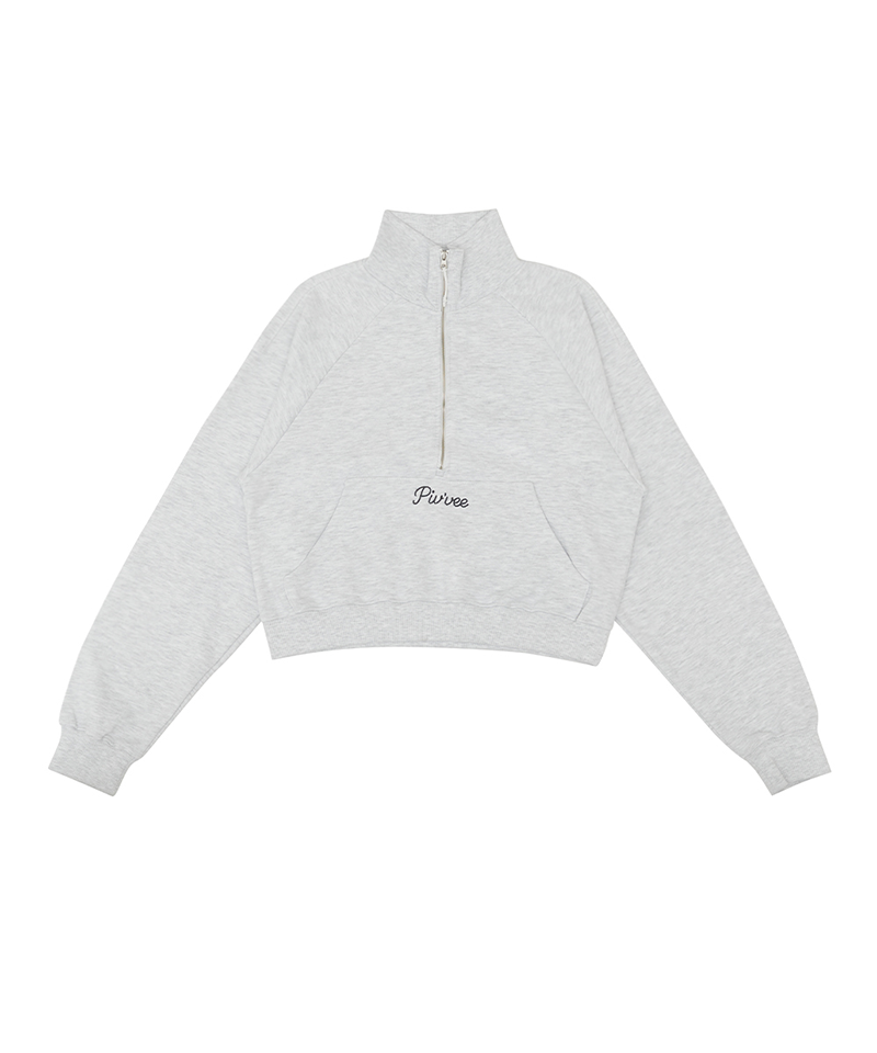 Logo Embroidered Half-zip Sweatshirt -Snow Gray