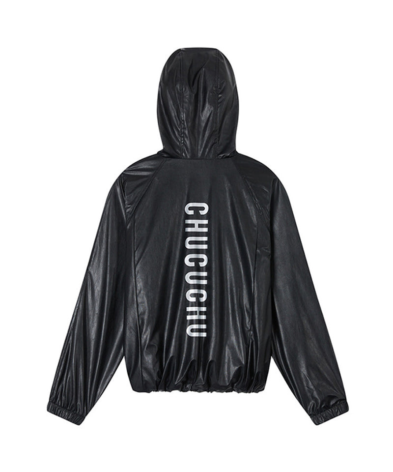 Glossy Anorak Hooded Jumper - Black