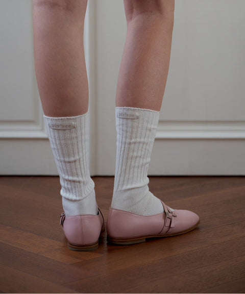 Label Detail Ribbed Socks Cloud White