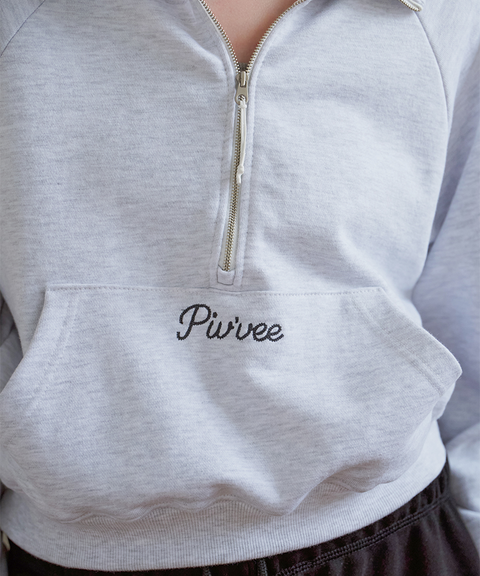Logo Embroidered Half-zip Sweatshirt -Snow Gray