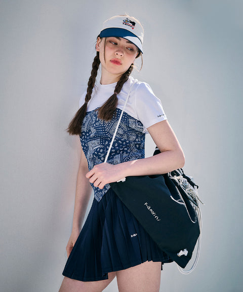 KANDINI Smock Paisley Crop Tee - Navy