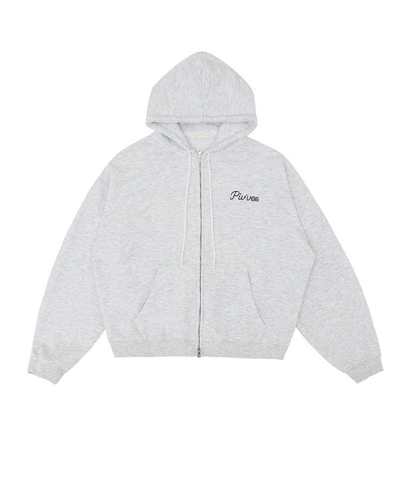 Logo Embroidered Zip-up Hoodie - Snow Gray