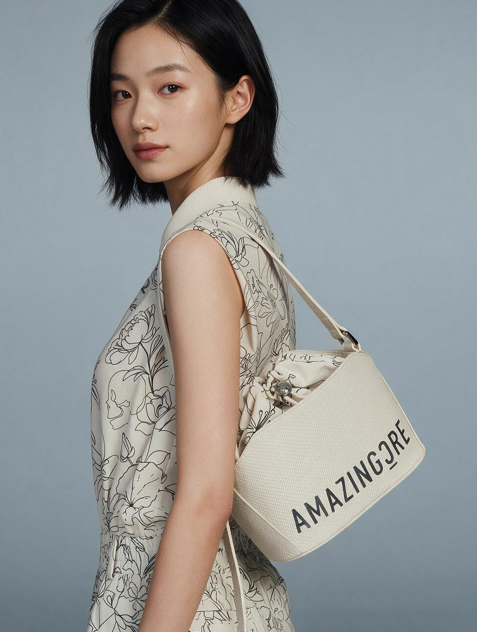 Amazing Cre Botanical Alex Pattern Two-Way Tote Bag - Ivory