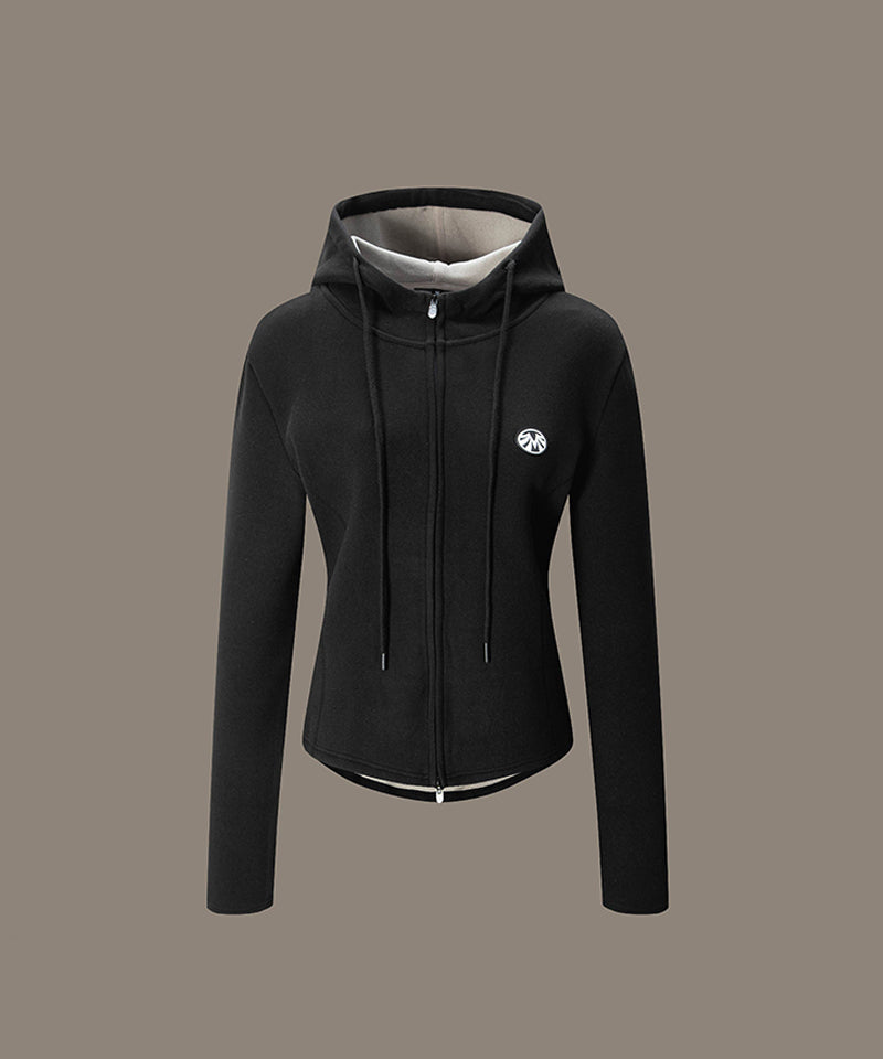 Fleece Warm-Up High-Neck Hooded Jacket - Black