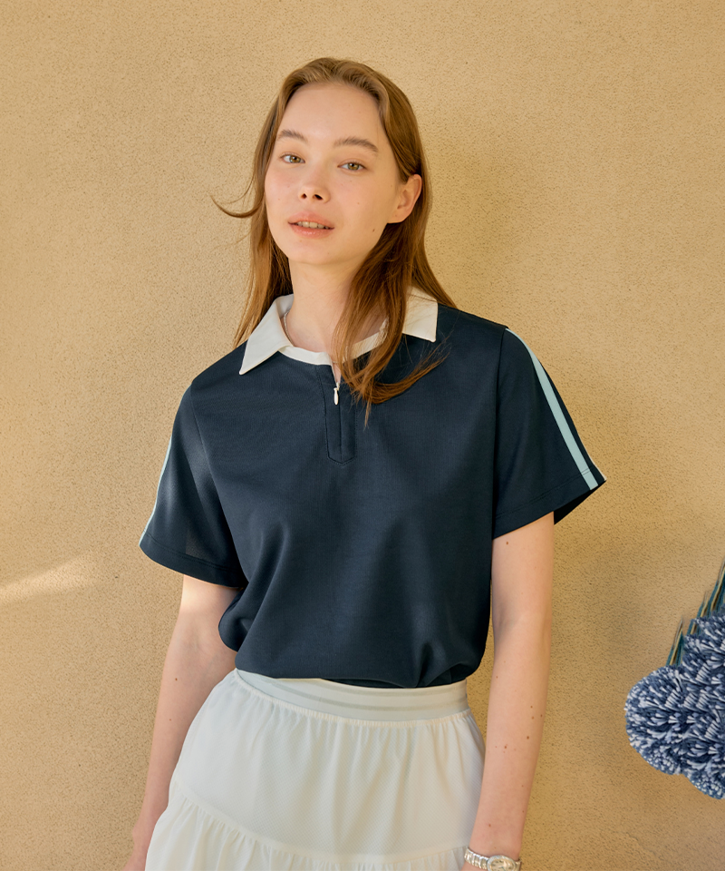 Monday Flow Sporty And Cool Collar Top - Navy