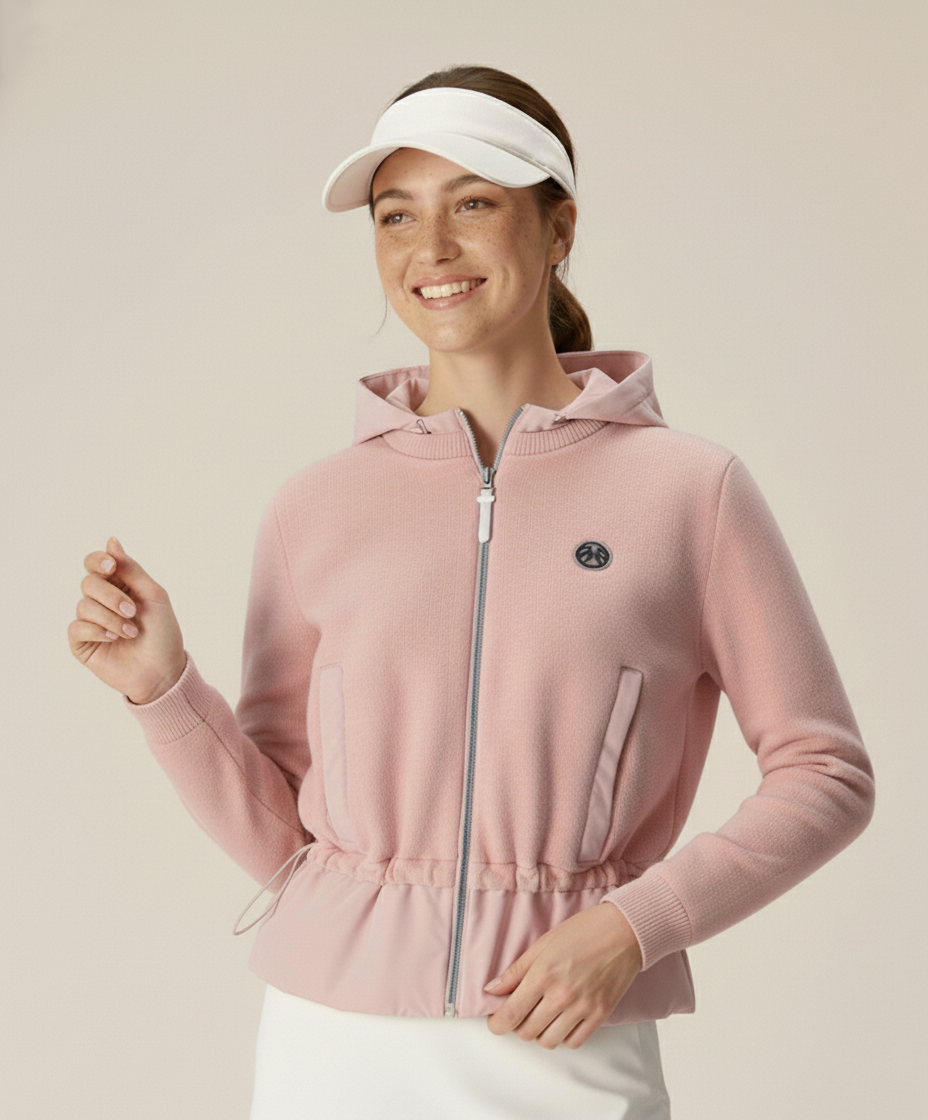 High-Neck Hooded Cashmere Jacket - Pink