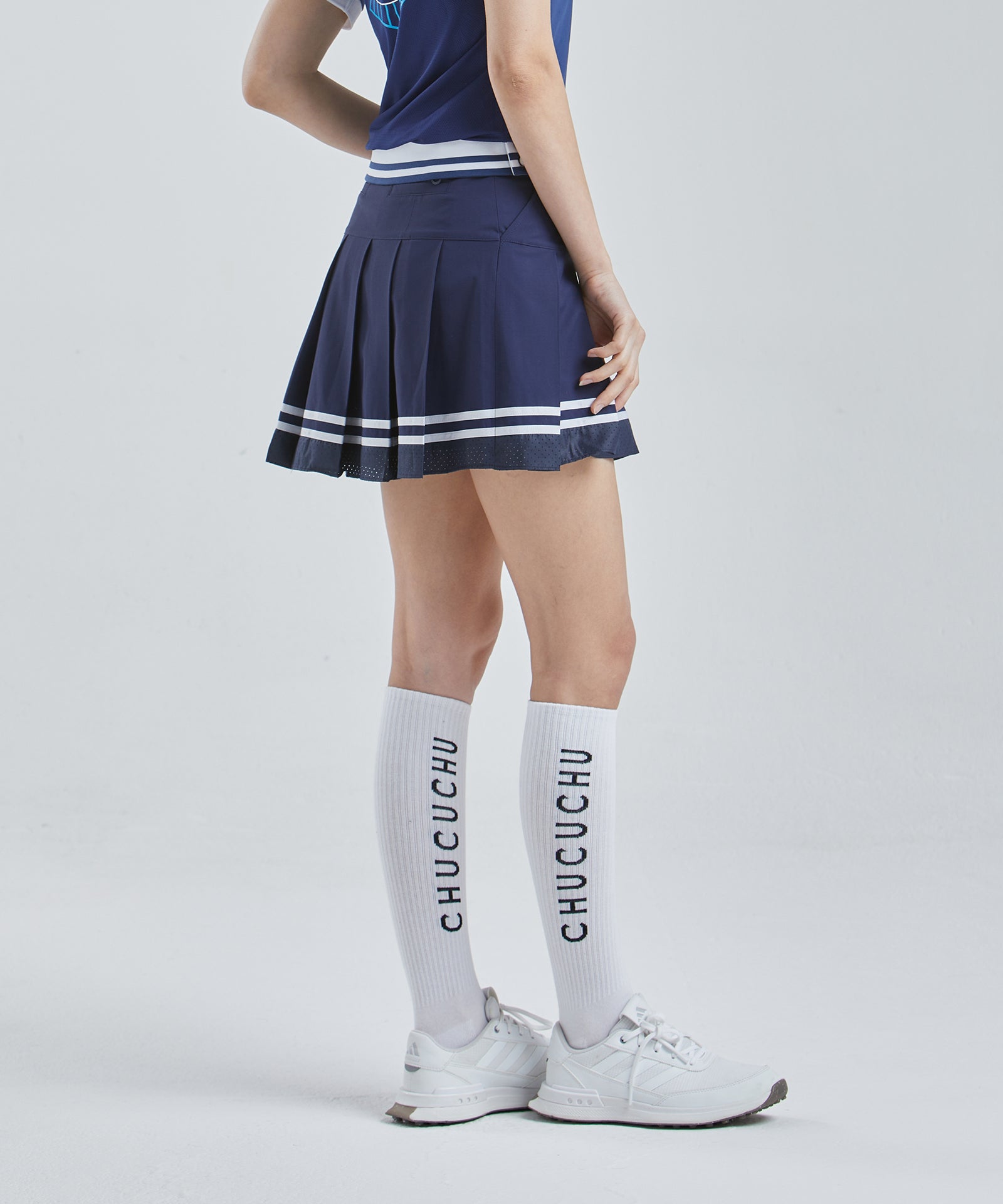 CHUCUCHU Air Punching Pleated Skirt - Navy