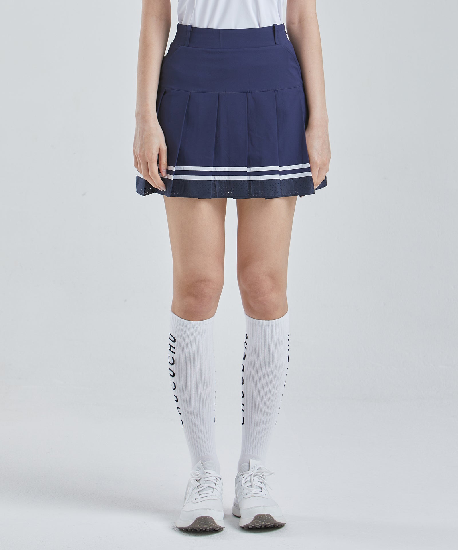 CHUCUCHU Air Punching Pleated Skirt - Navy