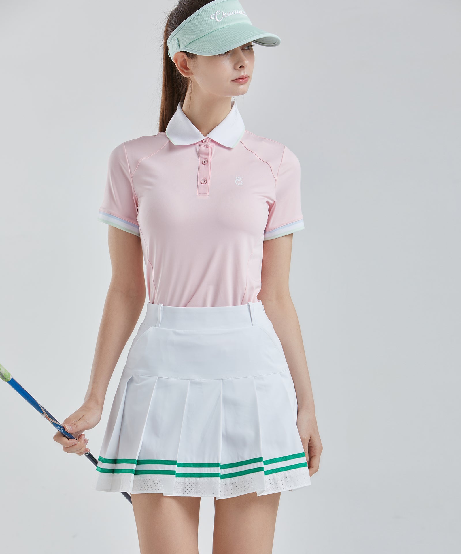 CHUCUCHU Air Punching Pleated Skirt - White