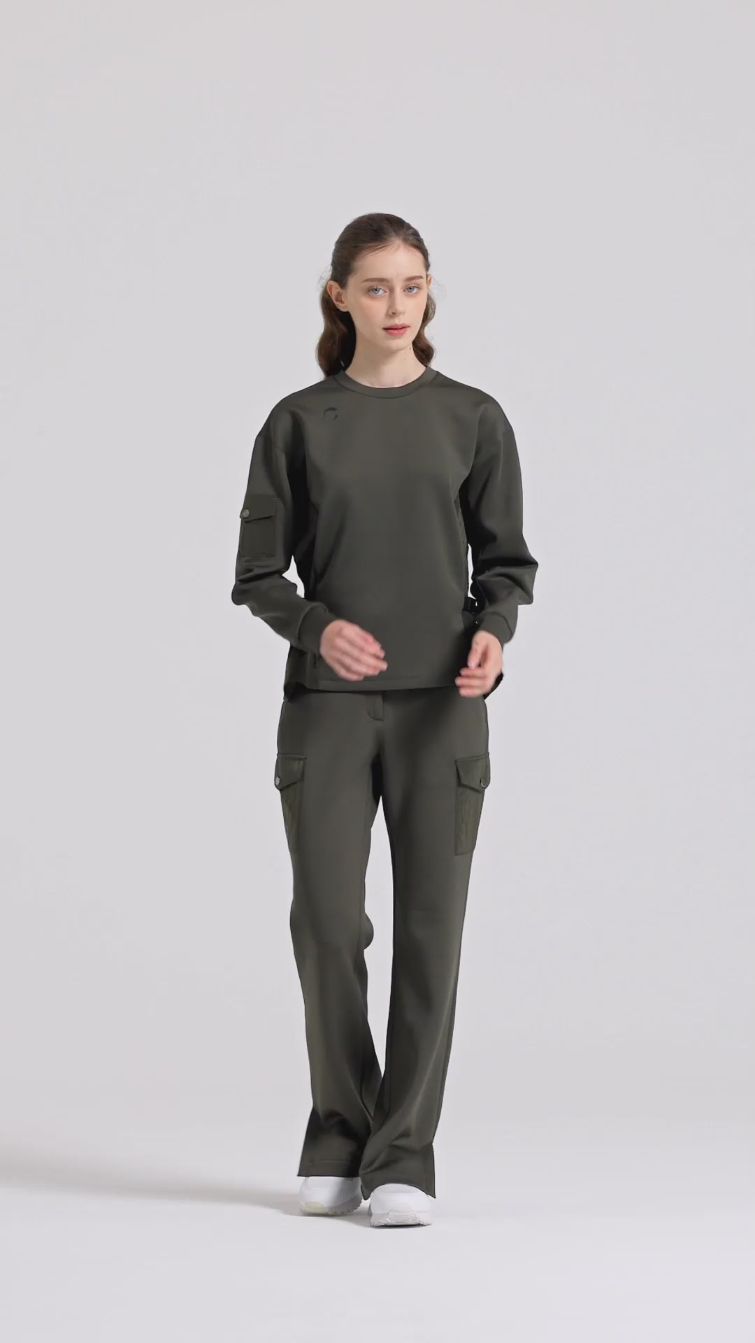 Challenger Women's Cargo Pocket Slit Bootcut Pants - Khaki video