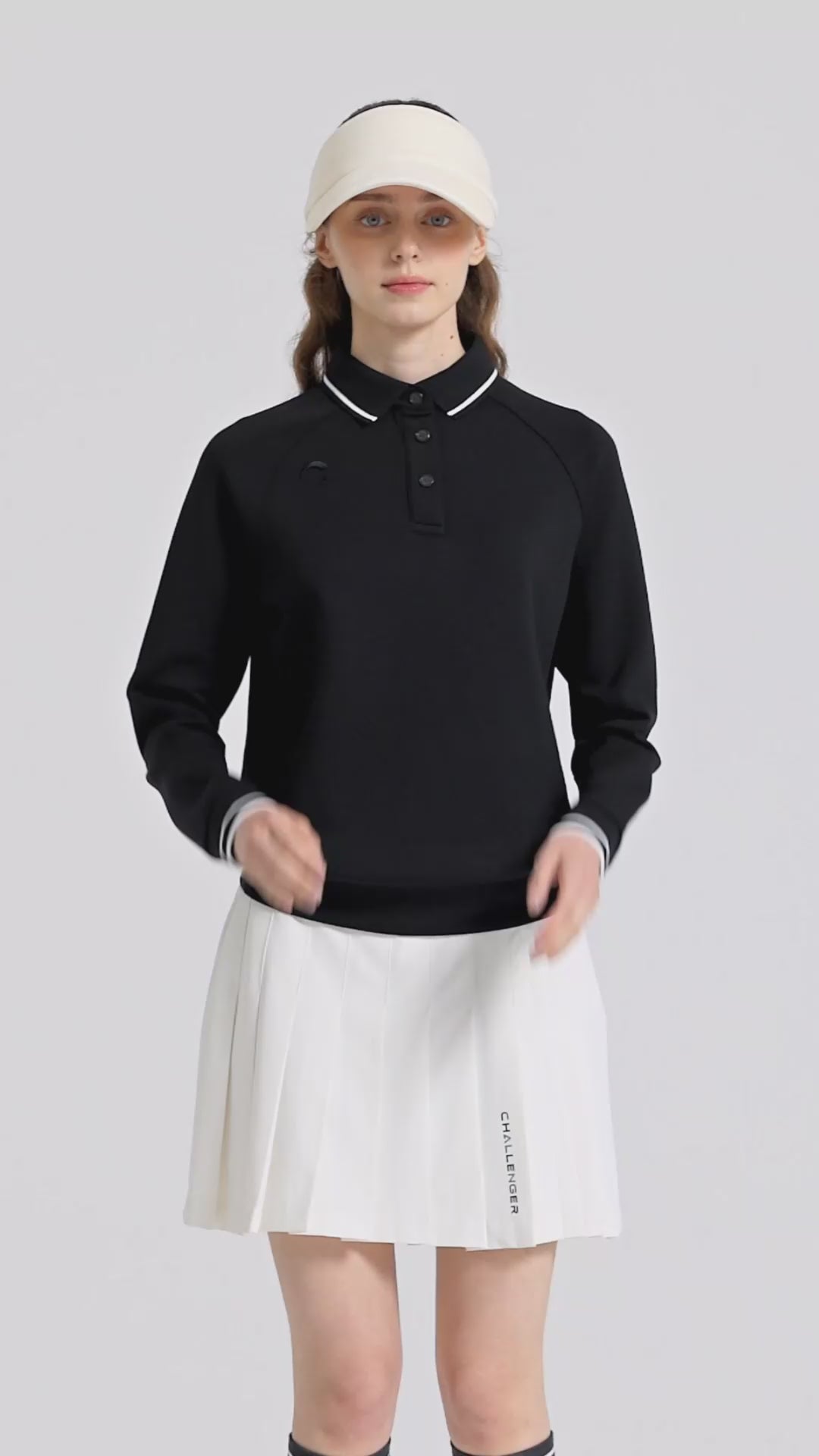 Challenger Women's Contrast Collar Button-Down Long Sleeve T-Shirt - Black video