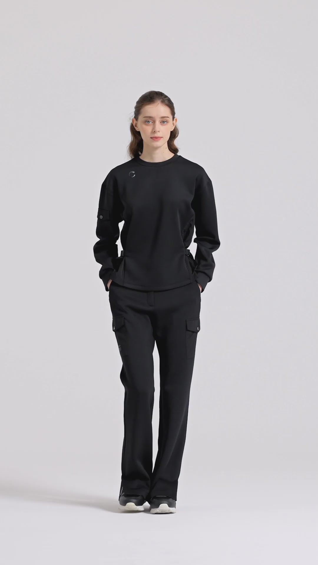 Challenger Women's Cargo Pocket Slit Bootcut Pants - Black video