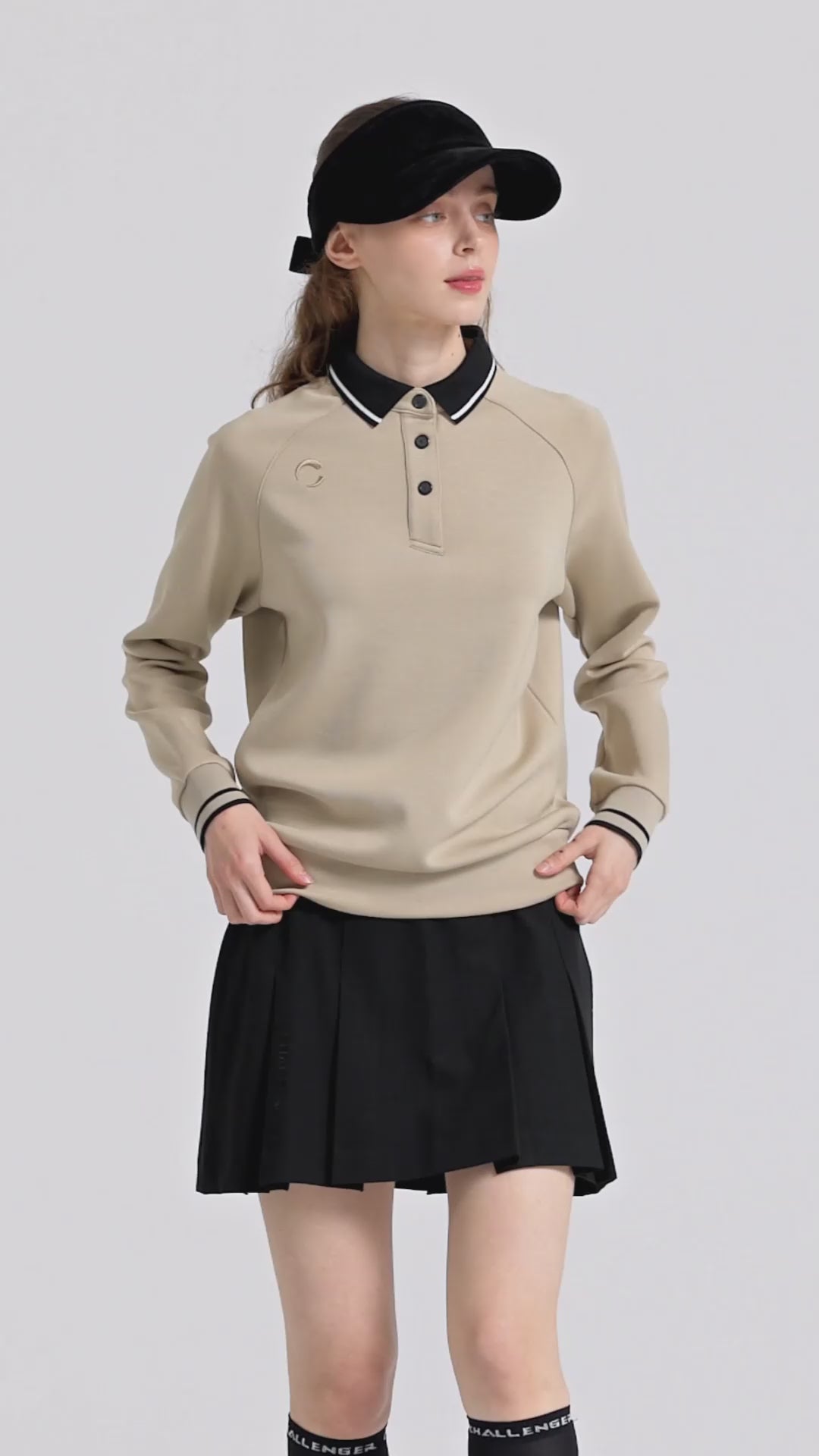 Challenger Women's Contrast Collar Button-Down Long Sleeve T-Shirt - Sand video