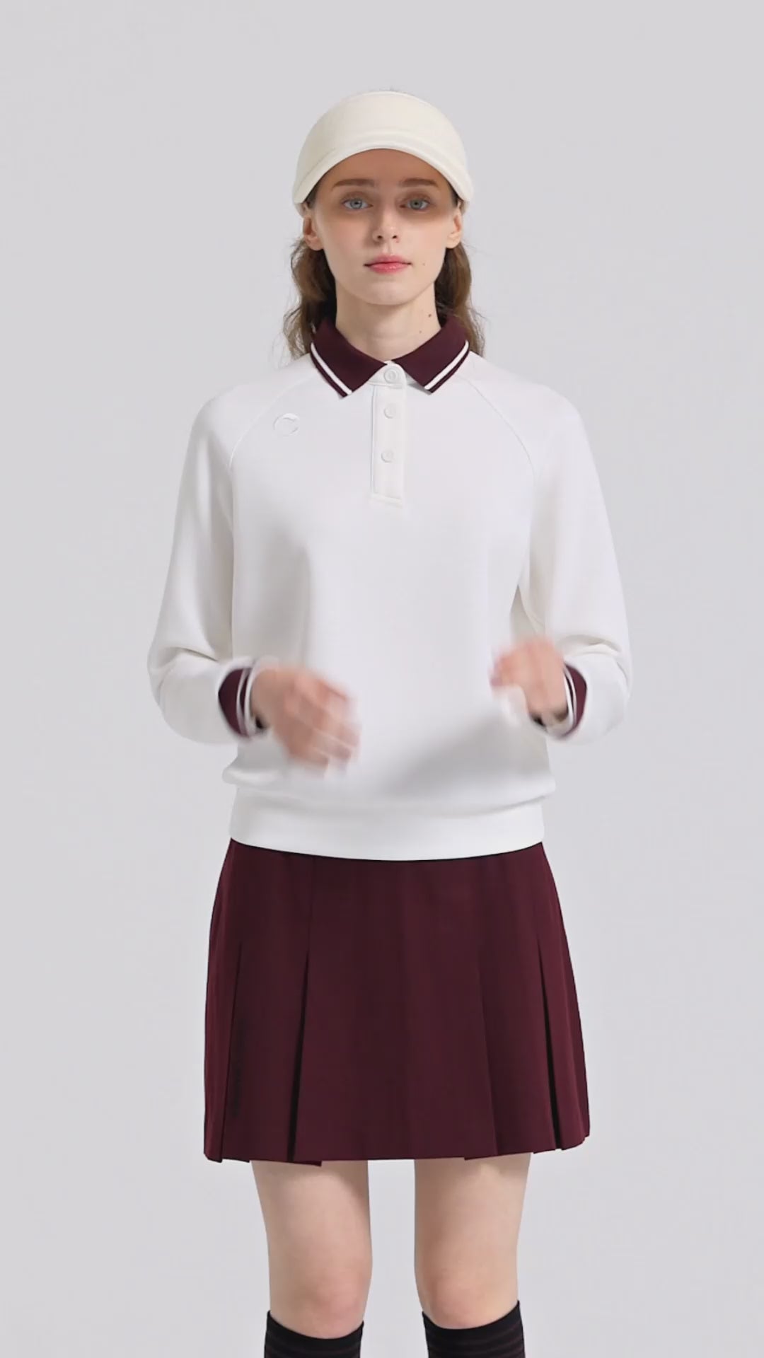 Challenger Women's Contrast Collar Button-Down Long Sleeve T-Shirt - White video