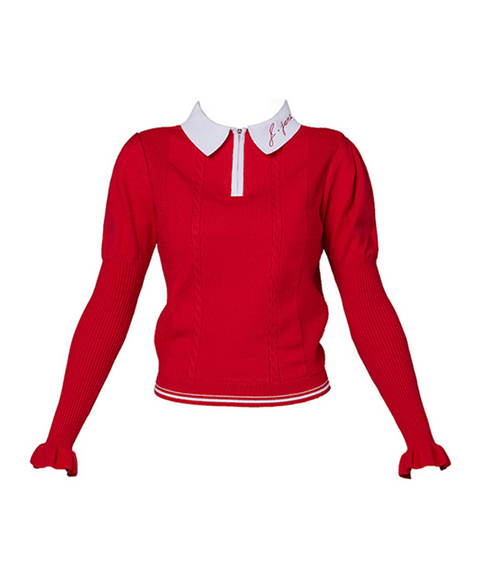 J.Jane Puff Sleeve Collar Knit - Red