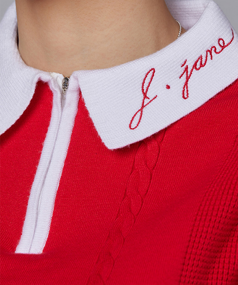 J.Jane Puff Sleeve Collar Knit - Red