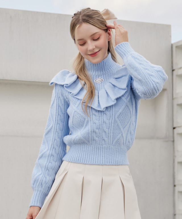 J.Jane Pastel Frill Knit Sweater - Sky Blue