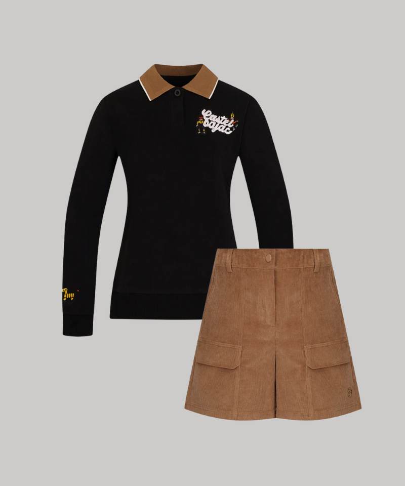 Set7 Knit Collar Color Block Polo & Corduroy Shorts