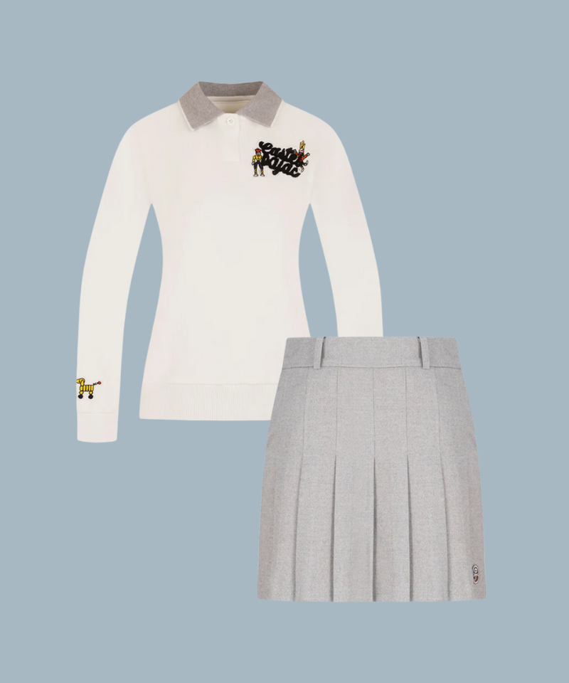 Set10 Knit Collar Color Block Top & Two-Tone Pleated Culottes