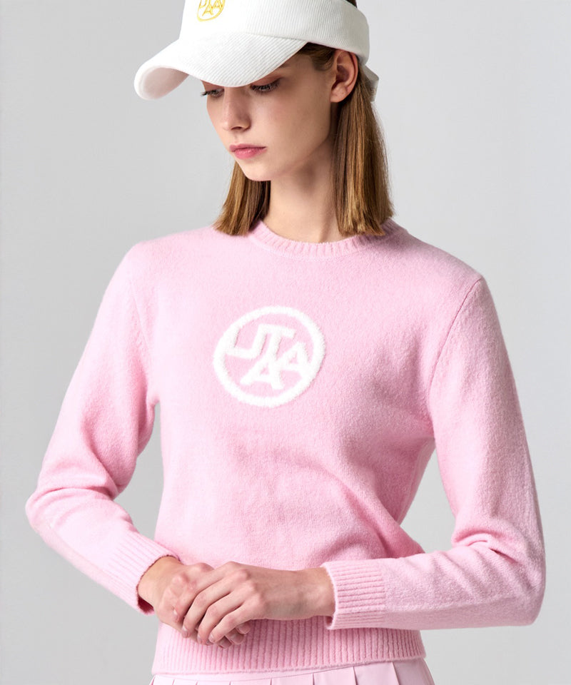 UTAA Women's Jumbo Emblem Wool Blended Knit Pullover - Light Pink