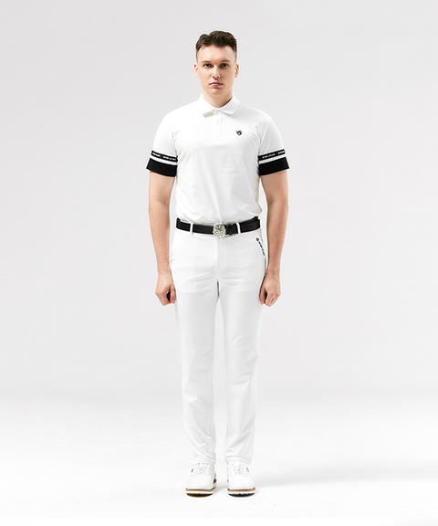 HENRY STUART Men's Sleeve Point Collar T-Shirt - White