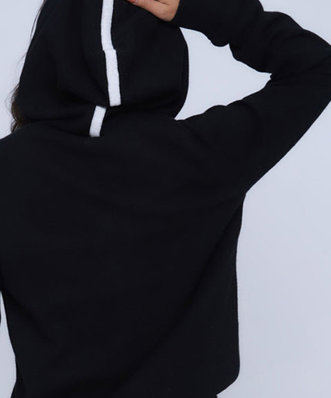 CHUCUCHU Knit Hooded Zip-Up Cardigan - Black