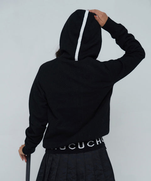 CHUCUCHU Knit Hooded Zip-Up Cardigan - Black