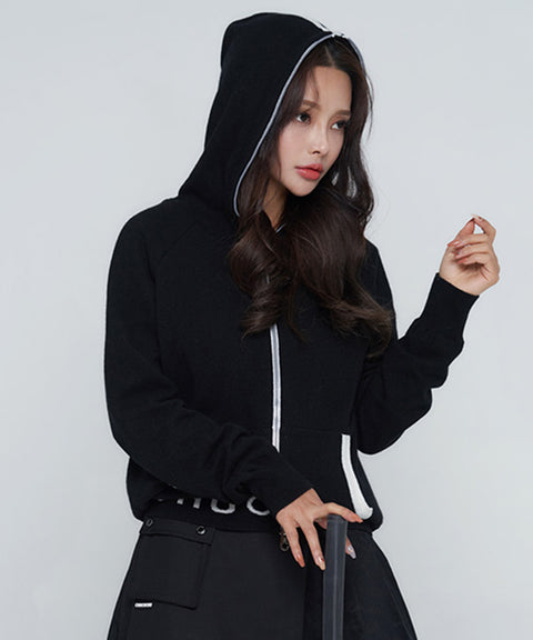 CHUCUCHU Knit Hooded Zip-Up Cardigan - Black