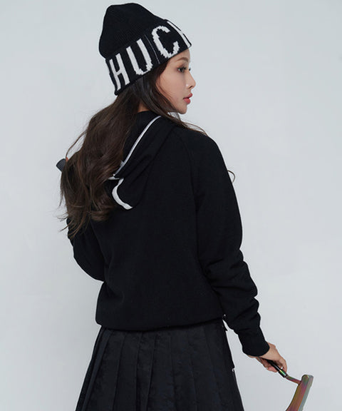CHUCUCHU Knit Hooded Zip-Up Cardigan - Black