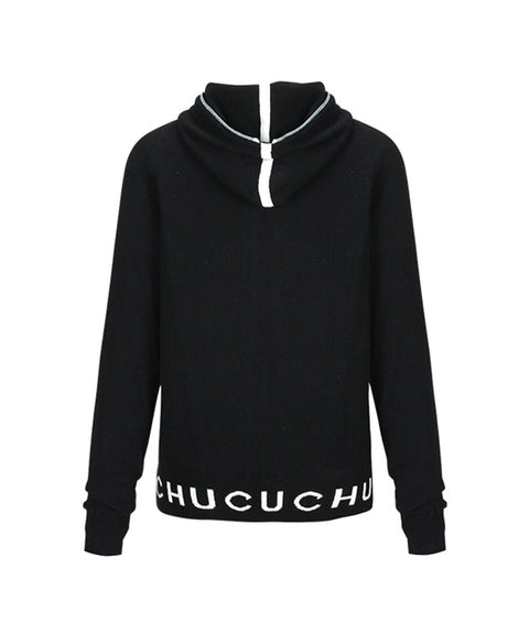 CHUCUCHU Knit Hooded Zip-Up Cardigan - Black