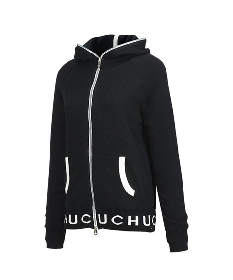 CHUCUCHU Knit Hooded Zip-Up Cardigan - Black
