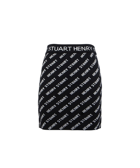 HENRY STUART Women's Diagonal Logo Knit Skirt - Black