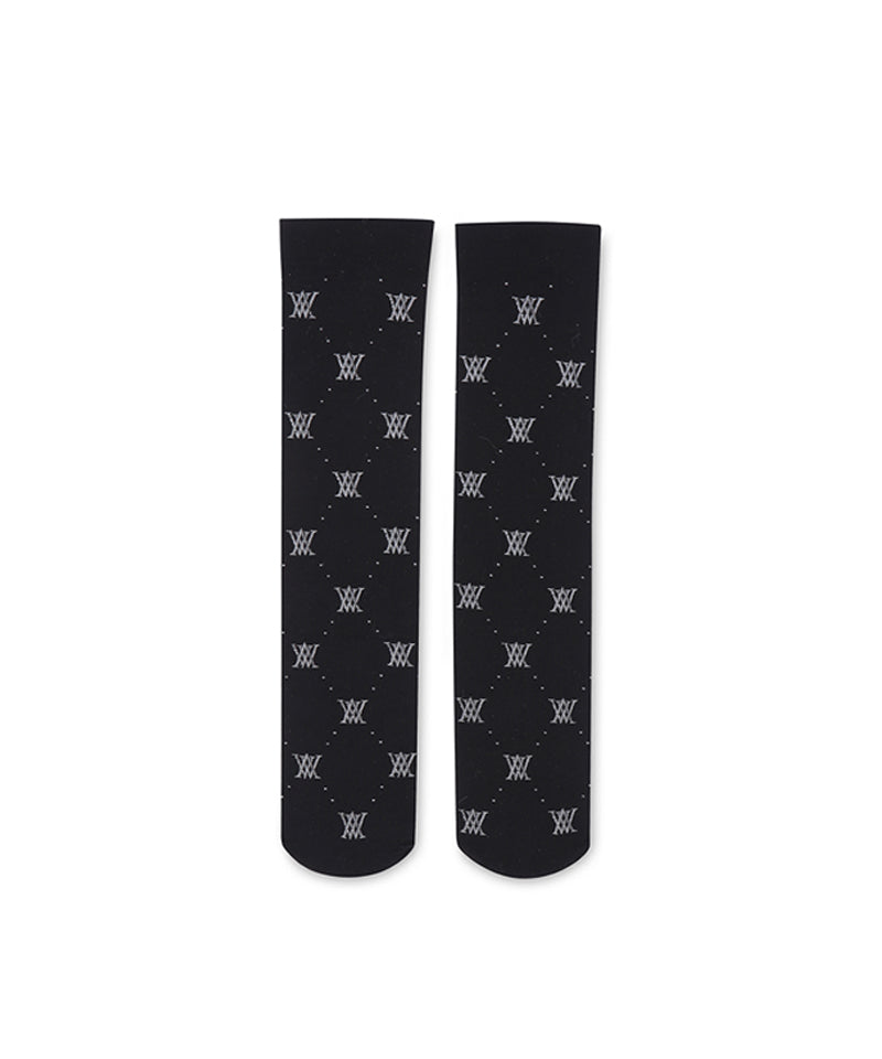 Women's Monogram Logo Knee Sock - Black