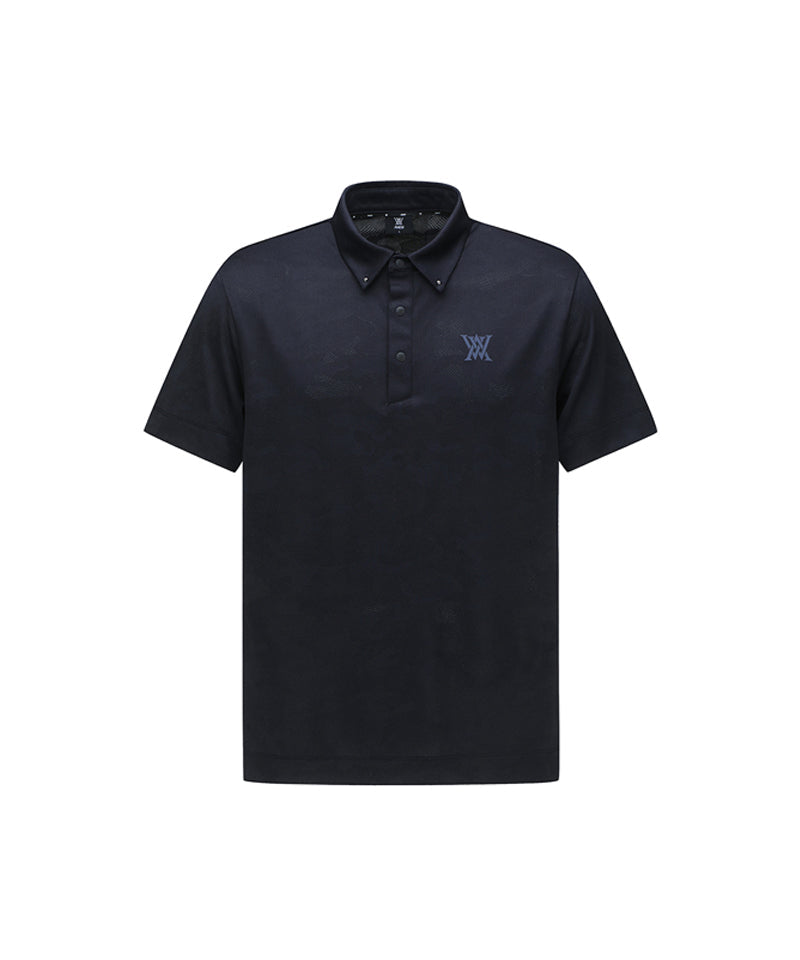 ANEW Men's Jacquard Collar Short T-Shirt - Navy