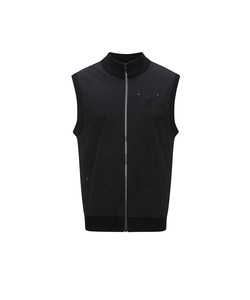 Men's Wooven Mixed Knit Vest - Black