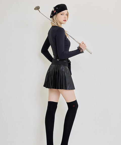 J.Jane See-through Frill High Neck T-shirts (Black)