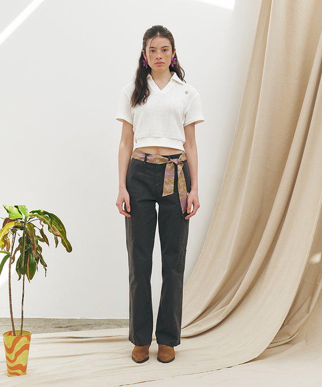 KUME STUDIO Washed Color Cargo Pocket Pants - Black