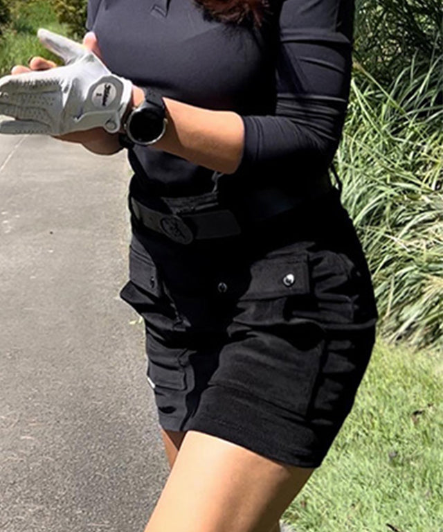 CHUCUCHU Corduroy Pocket H-Line Skirt - Black