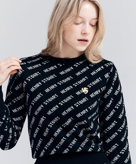 HENRY STUART Women's Diagonal Logo Knit Sweater - Black