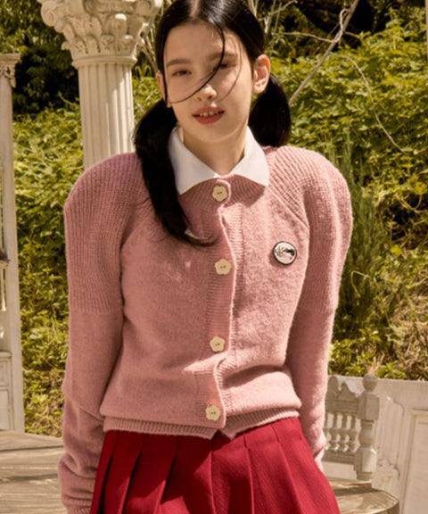 KANDINI Puff Knit Cardigan - Pink