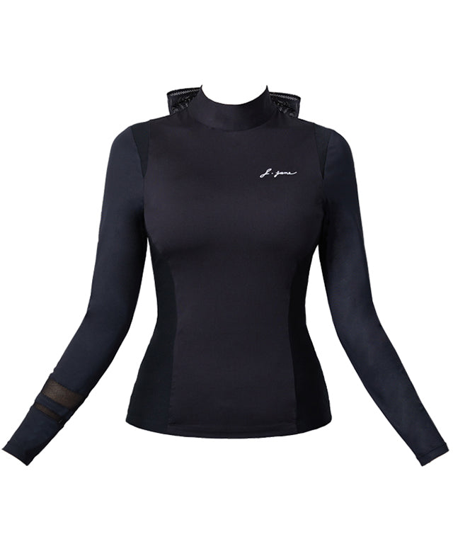 J.Jane Mesh Ribbon Cooling T-Shirts (Black)
