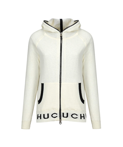 CHUCUCHU Knit Hooded Zip-Up Cardigan - Ivory