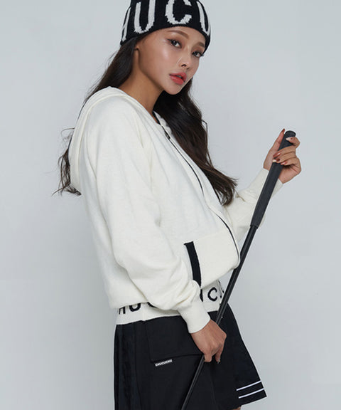 CHUCUCHU Knit Hooded Zip-Up Cardigan - Ivory