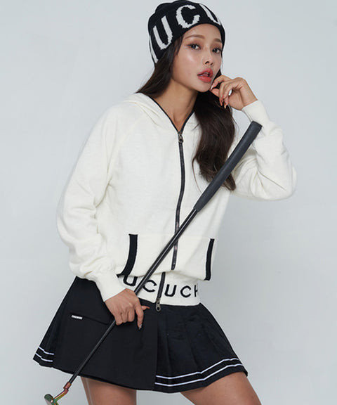 CHUCUCHU Knit Hooded Zip-Up Cardigan - Ivory