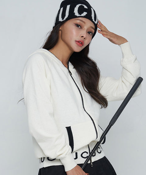 CHUCUCHU Knit Hooded Zip-Up Cardigan - Ivory