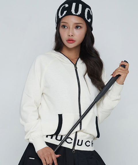 CHUCUCHU Knit Hooded Zip-Up Cardigan - Ivory