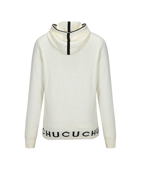 CHUCUCHU Knit Hooded Zip-Up Cardigan - Ivory