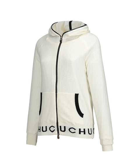 CHUCUCHU Knit Hooded Zip-Up Cardigan - Ivory