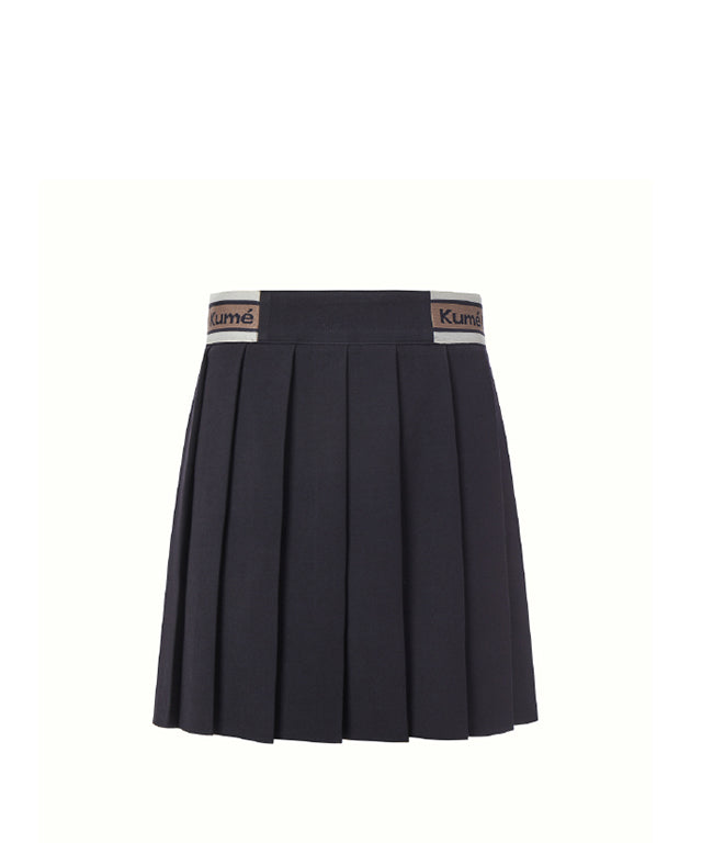 KUME STUDIO Logo Band Pleated Skirt - Navy